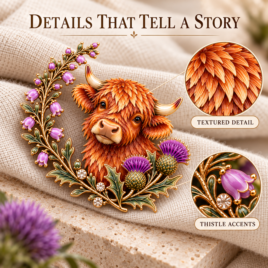 🐮Highland Cow & Thistle 🏴󠁧󠁢󠁳󠁣󠁴󠁿 Scottish Heritage Enamel Brooch